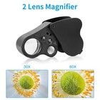 30x 60x Illuminated Jewelers Eye Loupe Foldable Magnifier Bright Led Light Gold