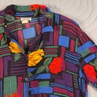 Vintage Copy Cats Rayon Blouse Womens Medium Usa Colorful Abstract Floral 90s