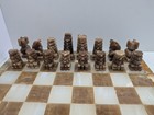 Vtg Aztec-style Onyx Chess Set  Carved Stone Board   Pieces Brown White Marble