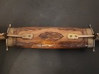 Eastern Indian Carved Wooden Wood   Brass Carving Set Fork   Knife Vintage