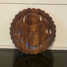 Vintage Hand Carved Wooden Owl Trivet Rustic Folk Art Wall Hanging Decor Boho