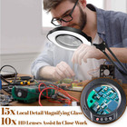 Magnifying Glass Desk Lamp With 15x Swing Arm   Big Clamp Led Lighted Magnifier
