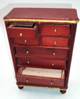 Dollhouse Wood Chest Of Drawers 8 Drawers Cherry Stained Gilded Trim Gold Accent