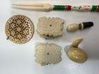 Lot Of 14 Antique Bone Handcrafted Items Button Animal Pin Pick Fork Cufflink