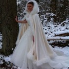 New Bridal Winter Wedding Cloak Cape Hooded With  Trim Long Bridal Winter