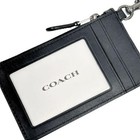 Coach Charcoal black Signature C Canva   Leather Zip Lanyard Card Case  caj46 
