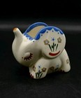 1940s Hand Painted Ceramic Floral Sleepy Elephant Planter   lucky Trunk Up