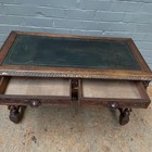 Antique French Oak Writing Desk Leather Armchair Set Barley Twist