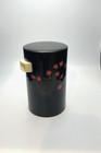 Vintage Tin Tea Caddy Black With Flowers People And Umbrellas Japanese