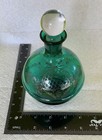 Vintage Emerald Green   Gold Glass Decanter Liqour Bottle Barware Bar Display