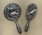 Vintage Silver-plated Vanity Mirror   Brush Set     Ornate Floral Design