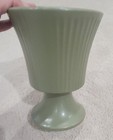 Floraline Usa Green Ribbed Pedestal Ceramic Art Pottery 7  Vase planter Vintage 