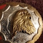 Vintage American Eagle Collectible Gold Silver Red Belt Buckle 