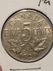 1929 Canada Canadian 5 Cent Nickel Far S Variety Scratched Antique Coin