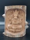 Vintage Indian Log Sandalwood Hand Carved Ganesha Elephant God Art Figure Statue