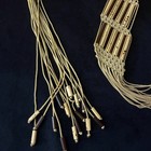 Vintage 1970s Woven Beaded Fringe Belt Tan Brown Wide Tie Boho Macrame Wood