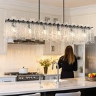 Danshinro 4ft Chandelier For Dining Room  Light Fixture Linear Black Crystal