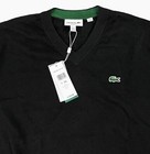 Lacoste Long Sleeve Regular Fit V-neck 100  Organic Cotton Sweater Mens Black X