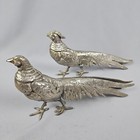 Vintage Silver Plated Pheasant Figurine Pair Male And Female 11  Long
