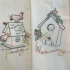 Seven Tea Towels Cotton Embroidered Birds And Bird Houses 28x28