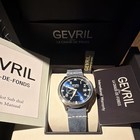 Gevril Vaughn Automatic Swiss Made Date Blue Dial 43mm Leather Strap W box