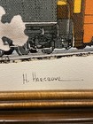 Vintage H  Hargrove Winter Train Station Oil Painting In Pristine Condition    