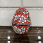 Floral Red Chinese Cloisonne Trinket Box Vintage Egg 3 Inches Tall