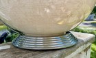 Vintage Stoneware Serving Bowl With Chrome Metal Lid And Holder Beautiful