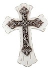 Rustic Southwestern Tuscany French Lily Fleur De Lis Antiqued White Wall Cross