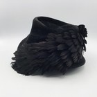Vtg Veeda Louisa Feather Hat Flapper Black Bird Cap Bucket Velvet Layered Mcm De