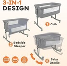 3-in-1 Baby Bassinet Bedside Crib     Folding Aluminum  Mattress  40kg Capacity