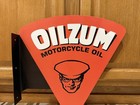 Oilzum Motorcycle Oil Flange Sign Gas Doubled Sided Vintage Style Wall Decor
