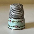 900 Silver Floral Enamel Collectible Sewing Thimble