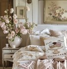 Farmhouse Shabby Chic Pillow Cover French Bakery Decor Vtg Style 17    Beige Pink