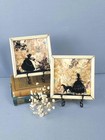 Vintage Mary Fisher Framed Silhouettes  Reverse Hand Painted  Pressed Florals