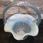 Vintage Fenton Basket Misty Blue -iridescent Opalescent- Ruffled And Ribbed