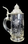 Bohemian Etched Blown Crystal German Biedermeier Pedestal 0 5l Beer Stein C1841