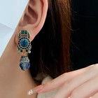 Vintage Blue Crystal Rhinestone Clip On Chandelier Earrings Medieval Party Jewel