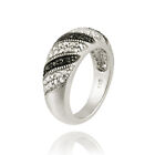 925 Sterling Silver Black Diamond Accent Striped Ring