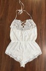 Victoria s Secret Floral White Bridal  i Do  Medium Silky Teddy Romper N5459-m