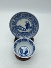 Antique Chinese Blue   White Porcelain Tea Cup   Saucer Figural Floral Design