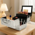 Aluminum Makeup Train Case Jewelry Box Cosmetic Organizer W  Mirror Handle Silve