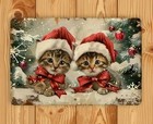 Vintage Christmas Kittens Santa Hat Metal Tin Sign 12x8 Iron Xmas Wall Art Gift