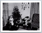 Vtg Photo - Young Boy Christmas Morning Radio Super Wagon Toys   Circa 1950