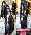Betsey Johnson Black Sheer Mesh Floral Long Cover Up Cardigan Robe Dress Y2k Nwt