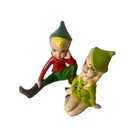 Vtg Ceramic Pixie Elf Figurines - Set Of 2 - Boy   Girl Sitting W  pixie Hats