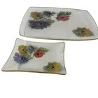 2pc Floral Gold Rim Glass Vanity Trays
