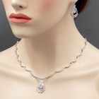 White Gold Plated Zirconia Cz Necklace Earrings Bridal Wedding Jewelry Set 06504