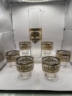 Vintage rare Mcm Culver-style Gold Filigree Cocktail Bar Set Decanter  6 Glasses