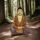 Meditating Buddha Wood Statue Hand Carved Sculpture Hand Painted Indonesia